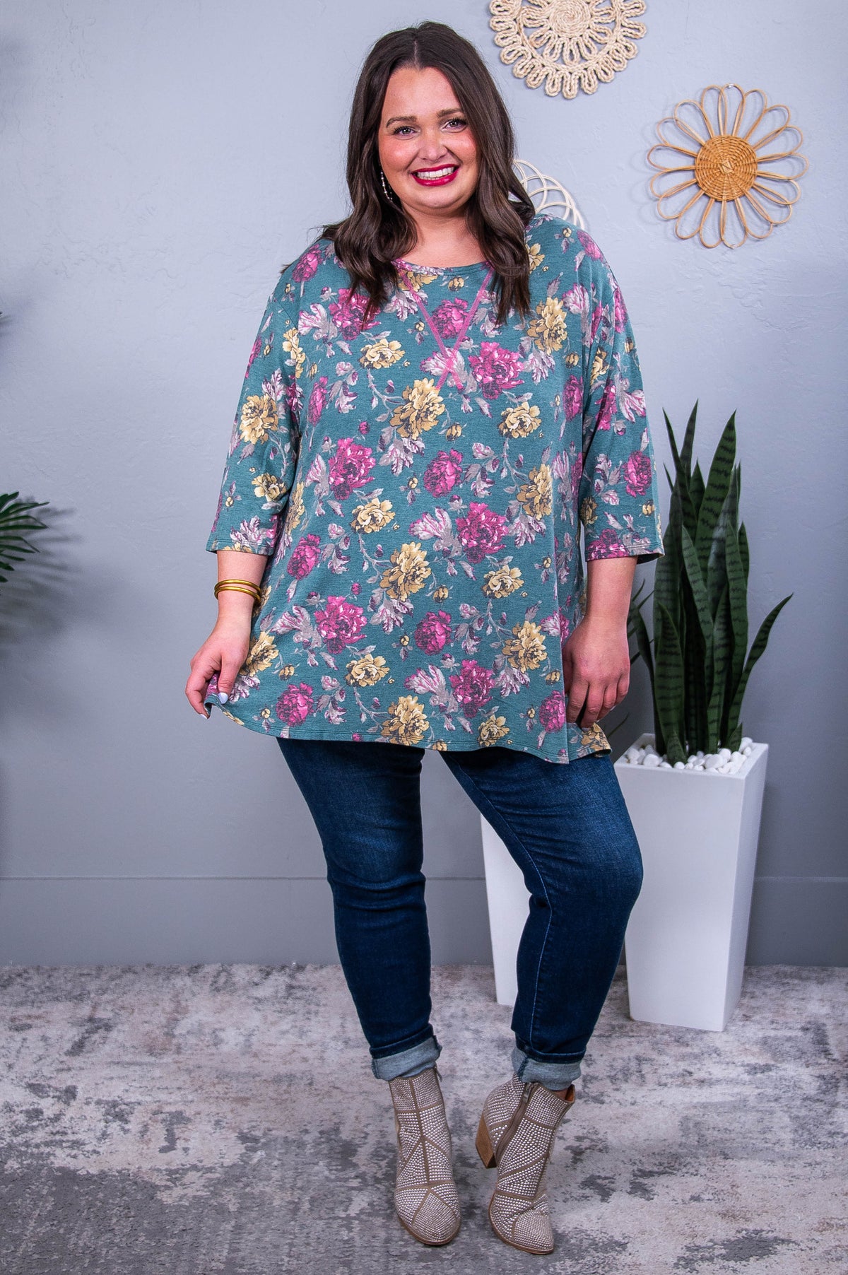 Raise The Standard Hunter Green/Multi Color Floral Top - T10459HGN