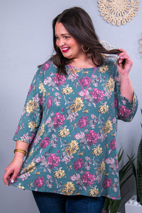 Raise The Standard Hunter Green/Multi Color Floral Top - T10459HGN