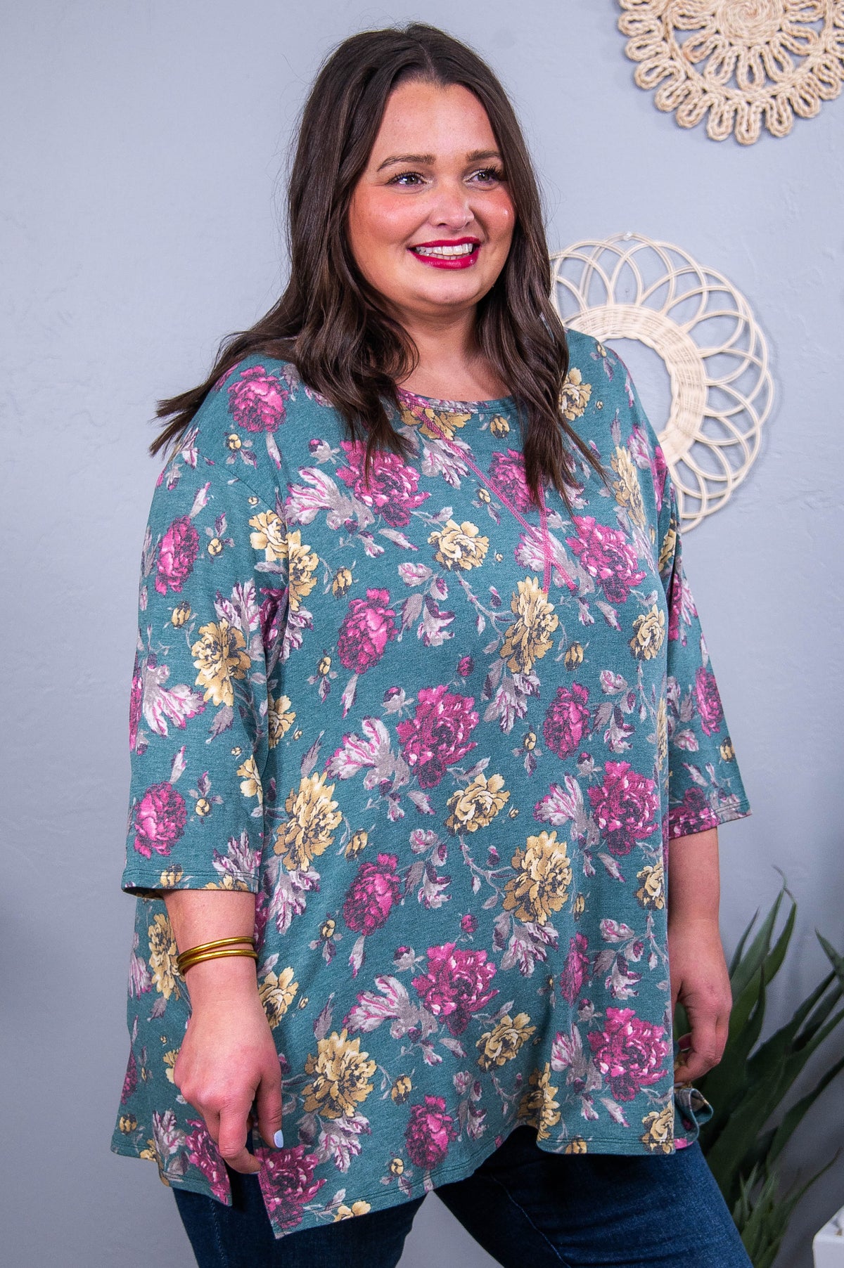 Raise The Standard Hunter Green/Multi Color Floral Top - T10459HGN