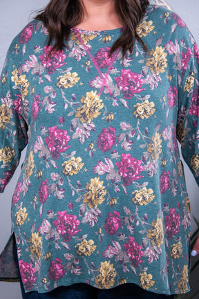 Raise The Standard Hunter Green/Multi Color Floral Top - T10459HGN