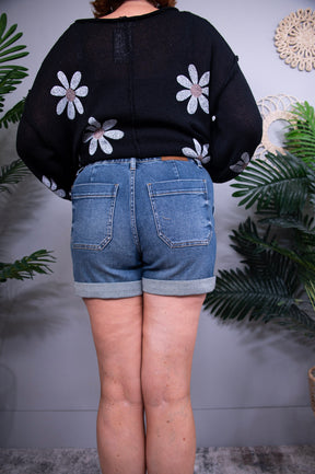 Zara High Rise Cuff Denim Shorts