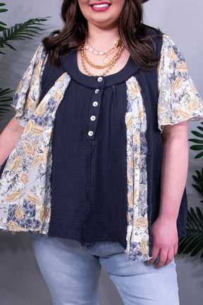 All The Pretty Girls Charcoal Printed Frayed Hem Top