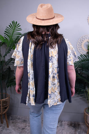 All The Pretty Girls Charcoal Printed Frayed Hem Top