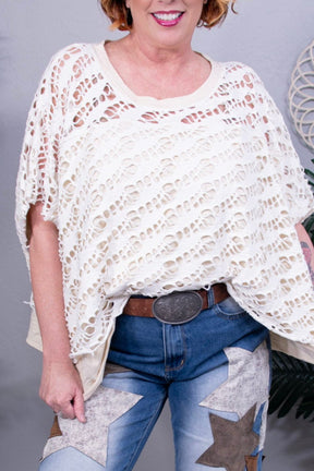 Wish You Well Cream Distressed Top - T10976CR