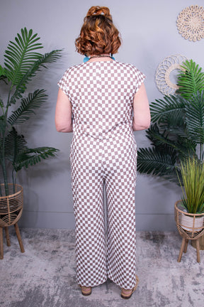 Check On That Khaki Checkered Jumpsuit