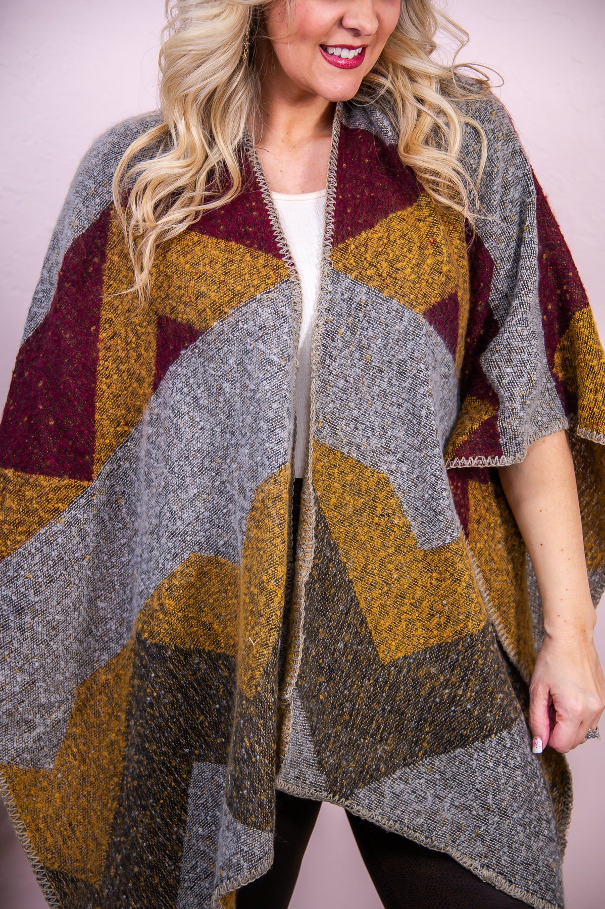 Completely Cozy Wine/Multi Color Chevron Asymmetrical Cardigan (One Size 4-20) - O5303WN