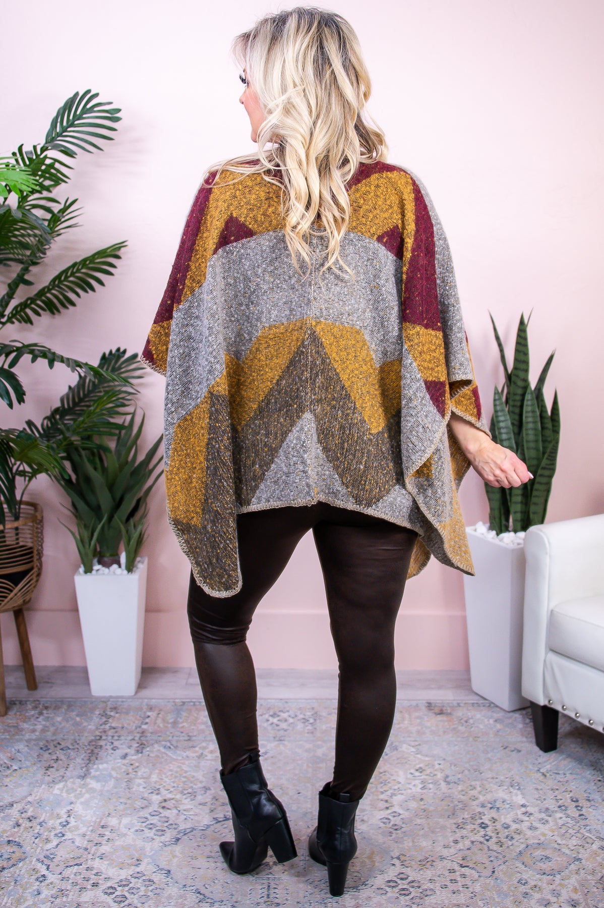 Completely Cozy Wine/Multi Color Chevron Asymmetrical Cardigan (One Size 4-20) - O5303WN