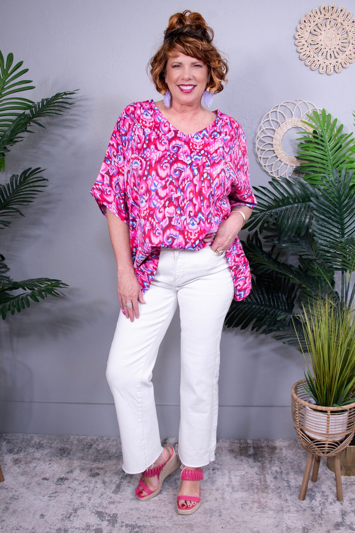 Made You Look Pink Abstract Loose Fit Top