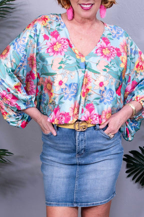 Out Of Bloom Floral Print Smocked Top