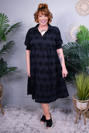 Classy on Repeat Black Swiss Dot Jacquard Tiered Midi Dress