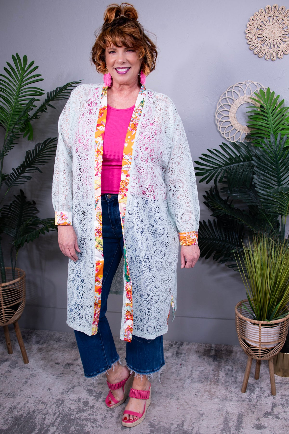 Wrapped In Lace Pale Mint Floral Cardigan