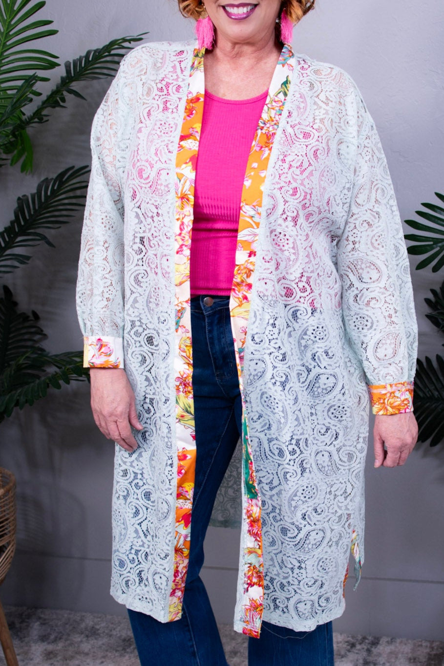 Wrapped In Lace Pale Mint Floral Cardigan- O5826MT