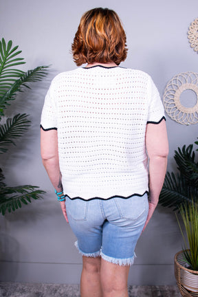 Pinkies Up Knit Top in White - T11305WH