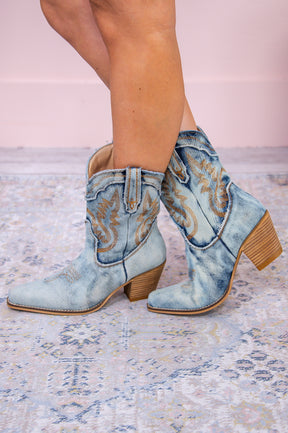 It's Not Easy Being A Cowgirl Light Denim Cowgirl Boots - SHO2628LDN