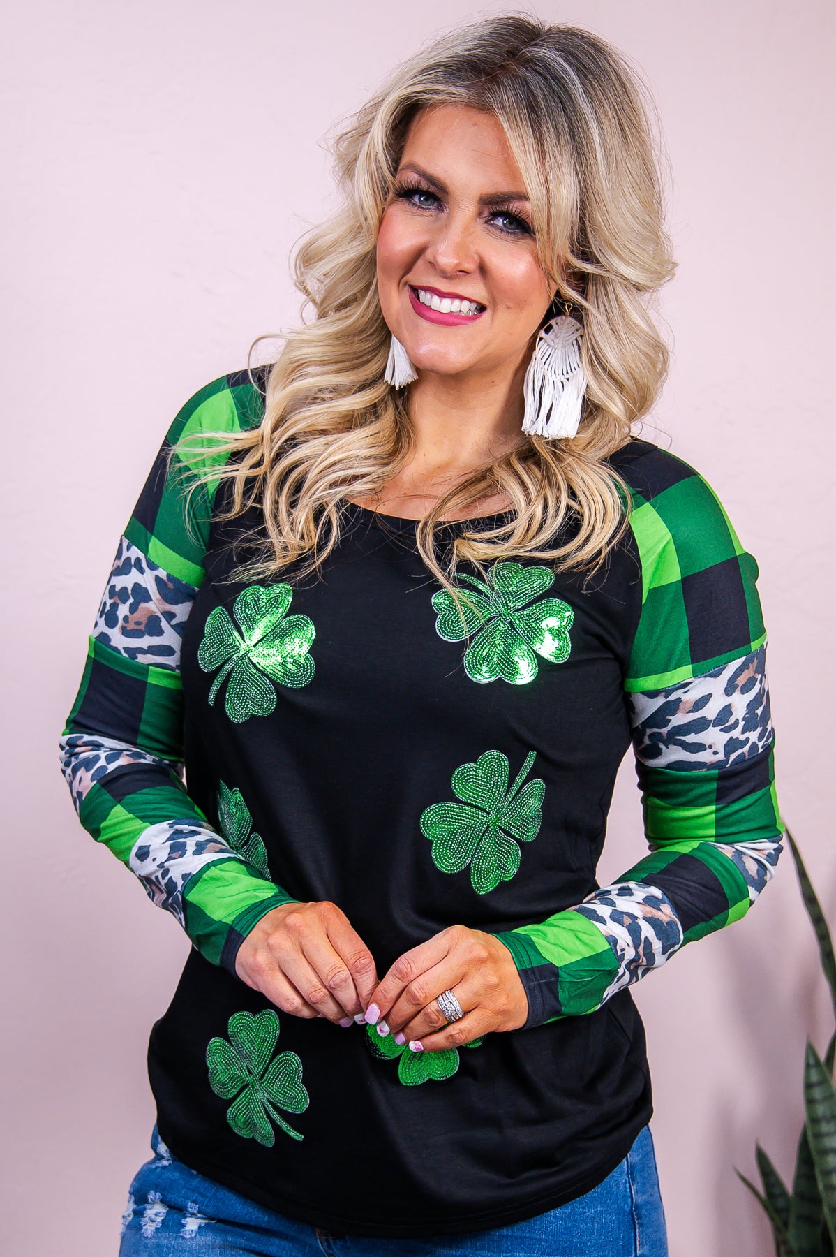 Cutest Clover In The Patch Black/Multi Color/Pattern Sequins Top - T8889BK