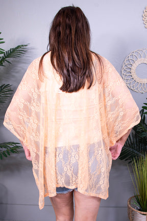 Good Days Ahead Lace Kimono In Peach