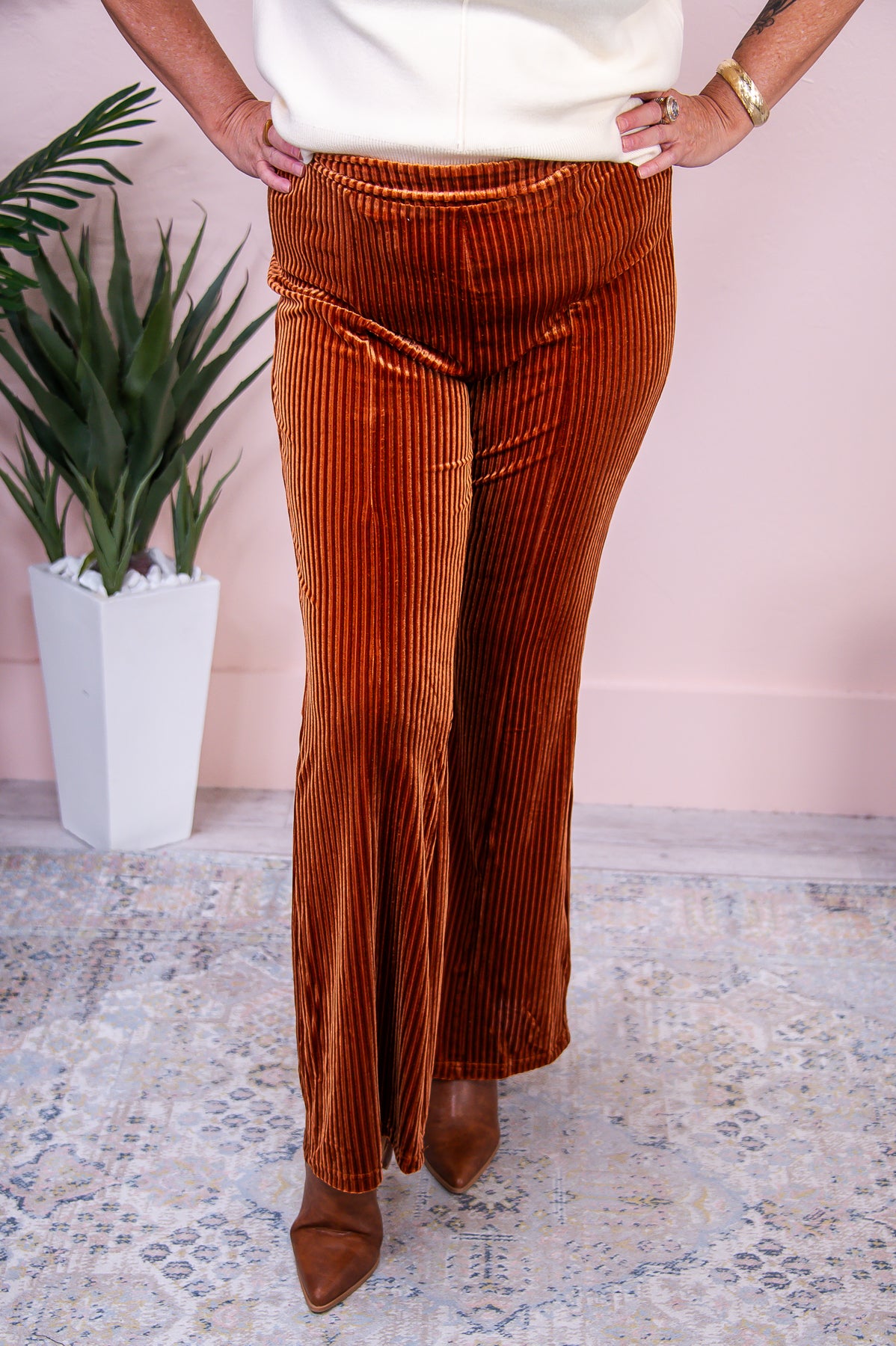 Always Trendy Chestnut Solid Velvet Pants - PNT1504CN