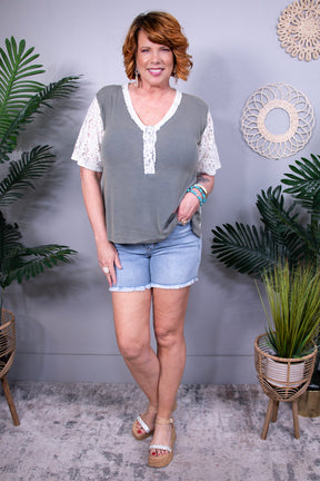 Where'd You Get That V-Neck Top in Asparagus Green - T11279GN