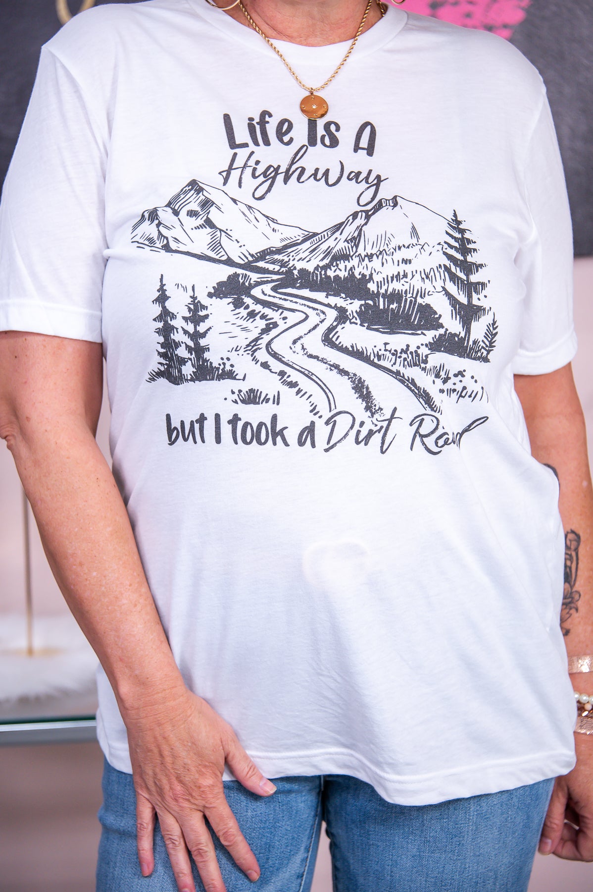 Life Is A Highway White Graphic Tee - A2836WH