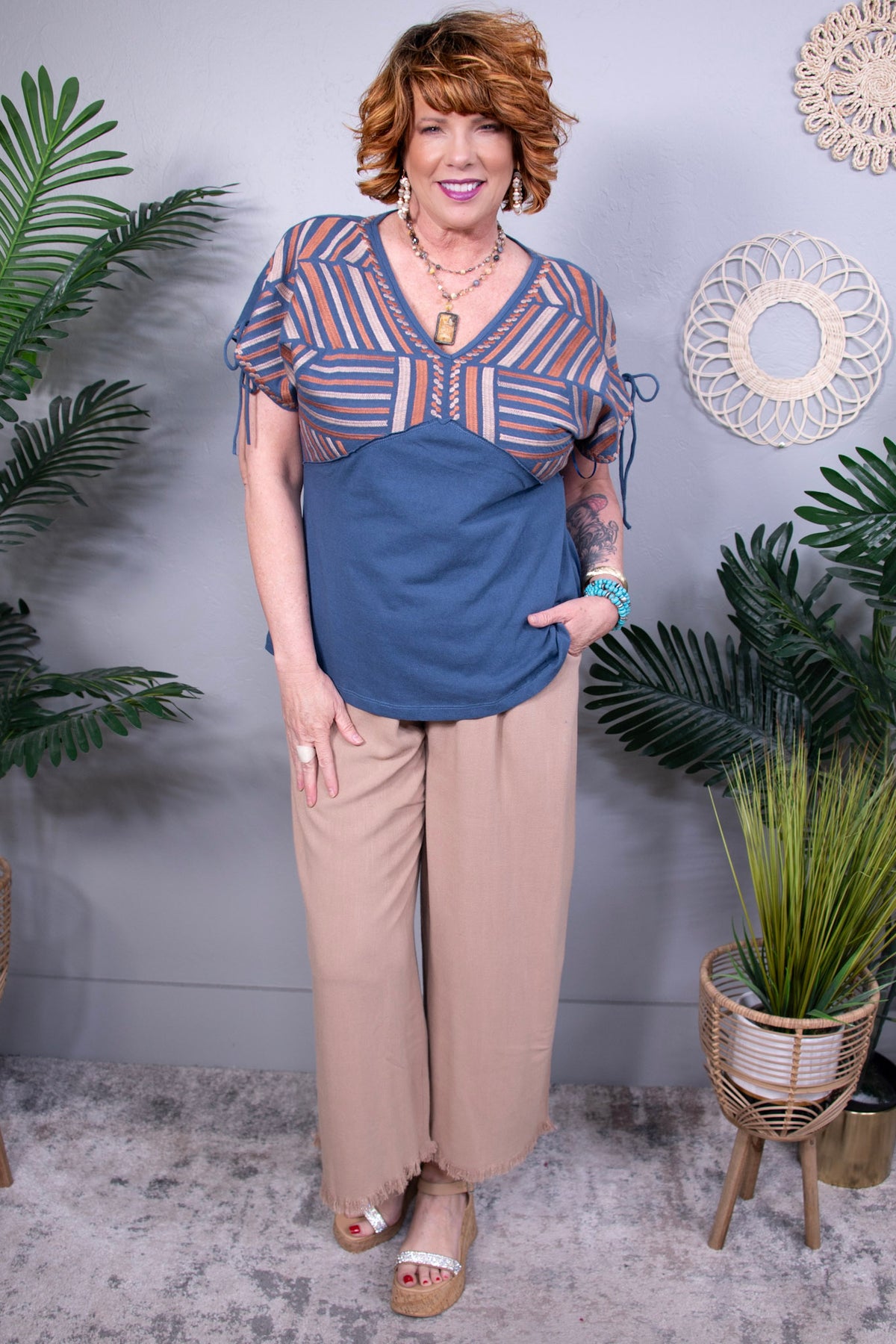 Greece Lightning V-Neck Blouse- T11289BL