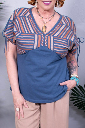 Greece Lightning V-Neck Blouse- T11289BL