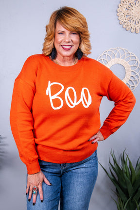 'Boo' Orange/White Knitted Sweater - T10467OR