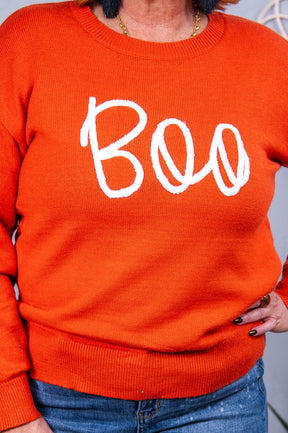 'Boo' Orange/White Knitted Sweater - T10467OR