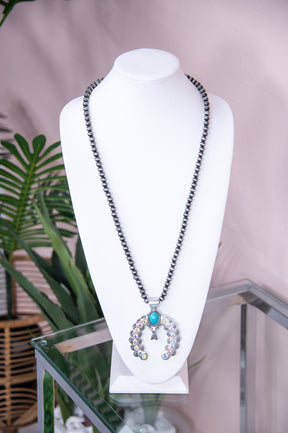 Silver/Turquoise/Iridescent Studded/Beaded Necklace - NEK4211SI
