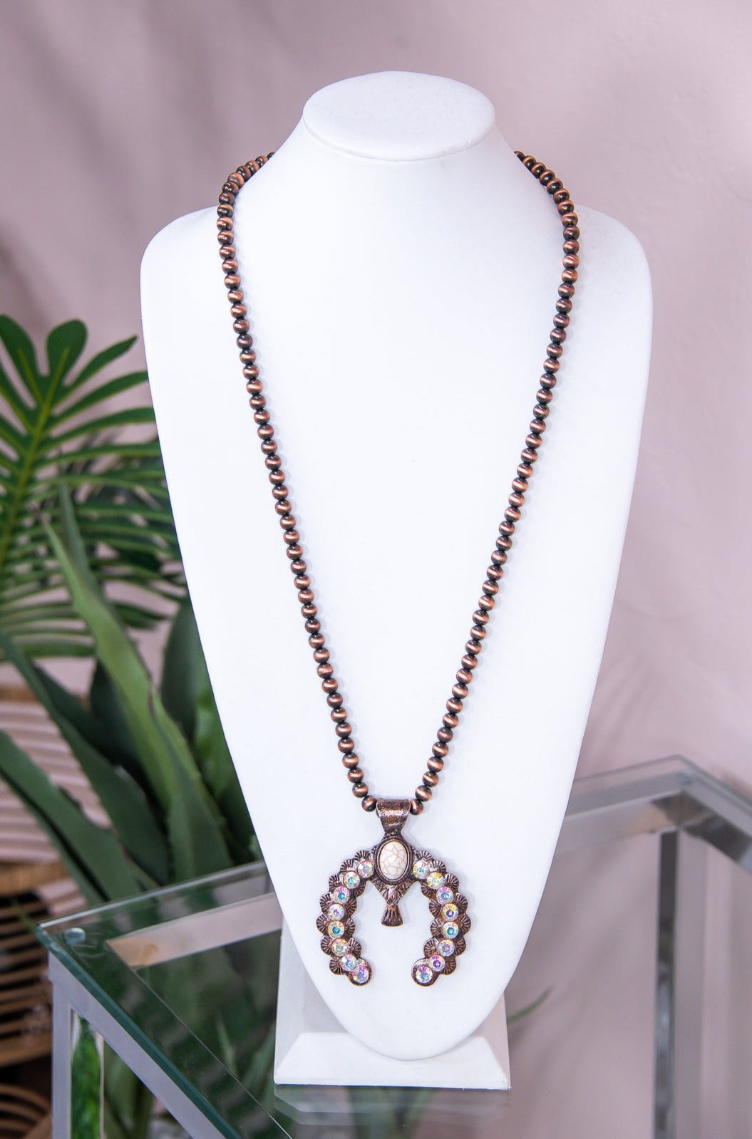 Copper/Ivory/Iridescent Studded/Beaded Necklace - NEK4212CP