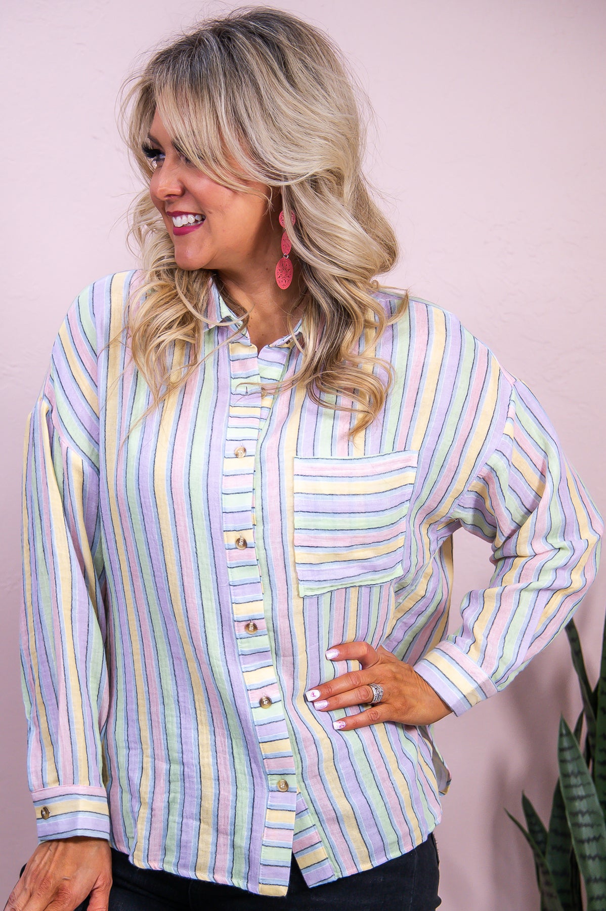 Hope On The Horizon Sage/Multi Color Striped Top - T8902SG