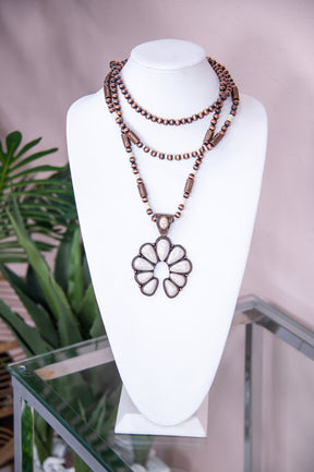 Ivory/Copper Multi Layered Beaded/Marble Stone Squash Blossom Necklace - NEK4218IV