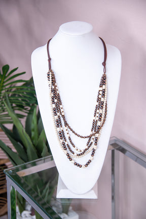 Ivory/Copper Layered Beaded Cord Necklace - NEK4213IV
