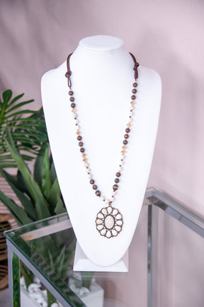 Ivory/Copper Squash Blossom Stone/Beaded Necklace - NEK4220IV
