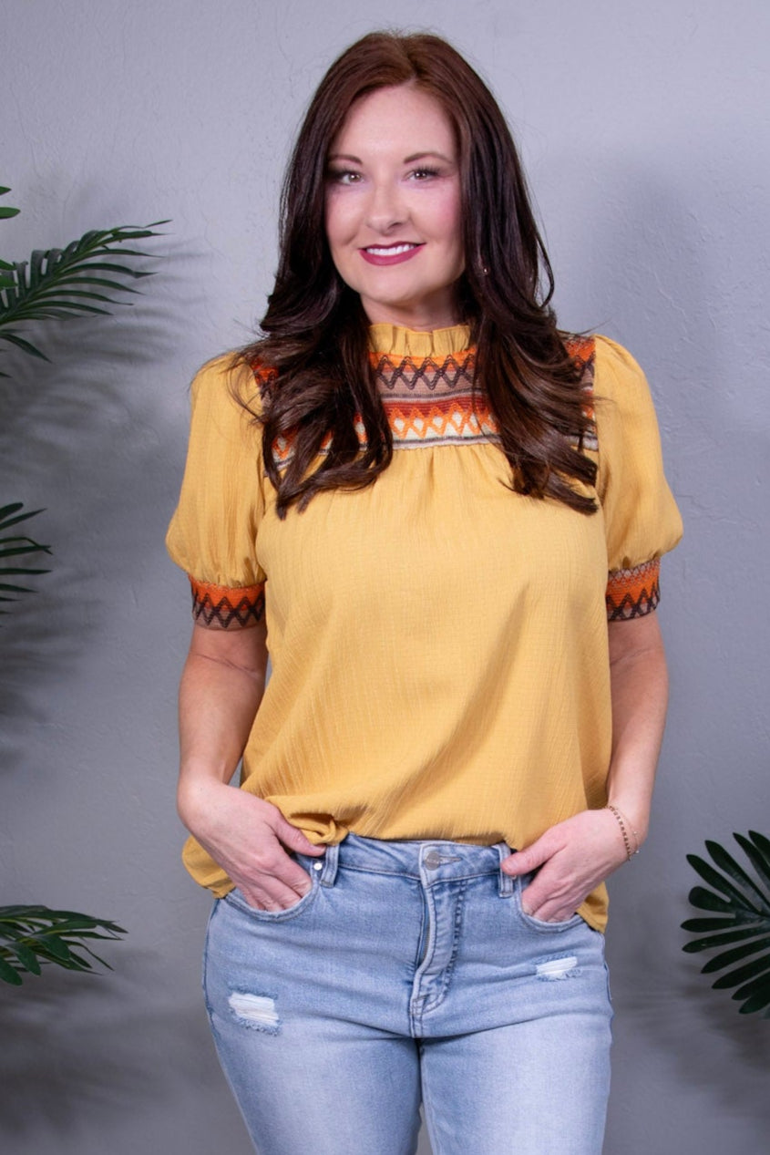 Fields Of Hope Mustard Geometric Top- T11149MU