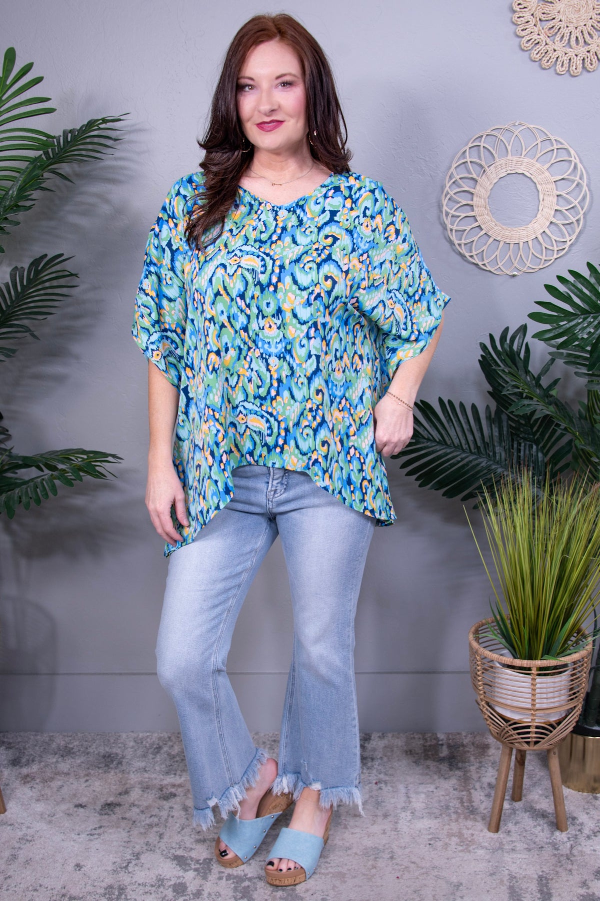 Made You Look Green Abstract Loose Fit Top