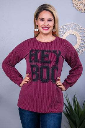 Hey Boo Wine Ribbed Top - T10487WN