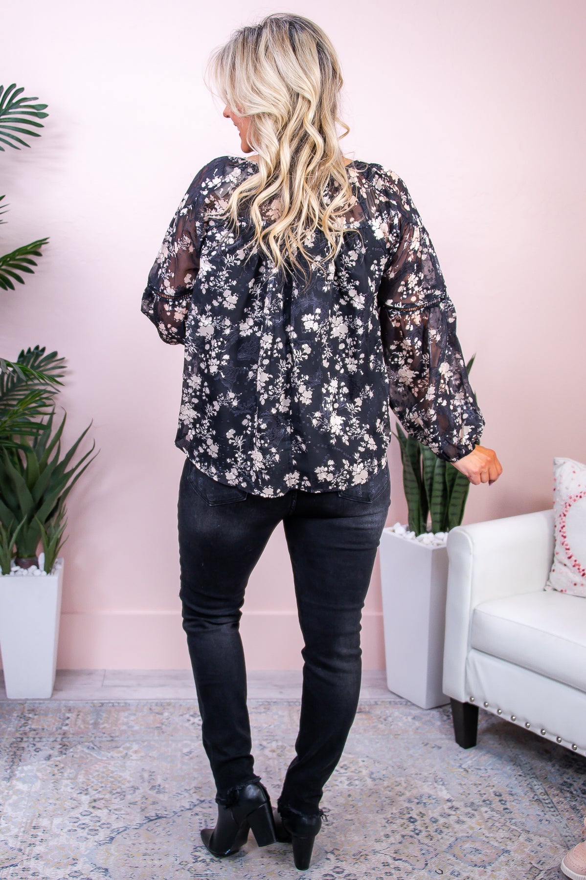 Teach Me To Slow Dance Black/Taupe Floral Top - T8876BK