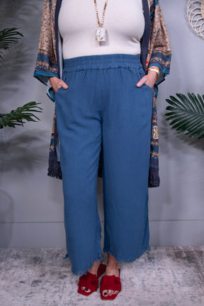Basics On Point Peacock Blue Linen Wide Leg Pant