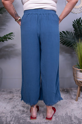 Basics On Point Peacock Blue Linen Wide Leg Pant
