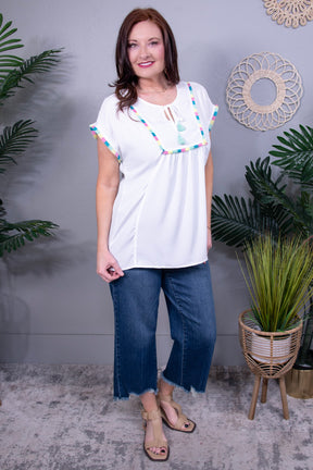 The Perfect Touch Colorful Fringed Detail Top