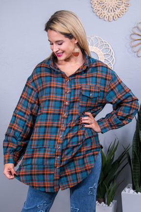 Days Like These Blue/Orange Plaid Top - T10486BL