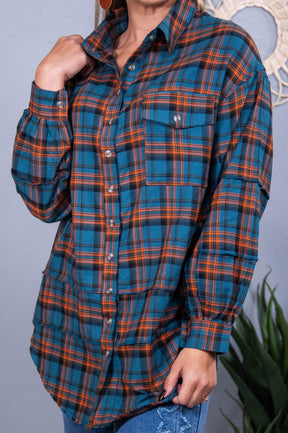 Days Like These Blue/Orange Plaid Top - T10486BL