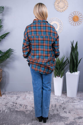 Days Like These Blue/Orange Plaid Top - T10486BL