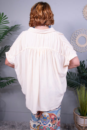 Soften The Look Tan Textured Button Down Top