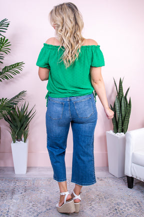 Dance With The Sun Kelly Green Solid Polka Dot Top - T9685KGN
