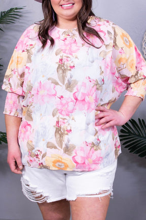Chic Little Secrets Floral Three-Quarter Sleeve Top