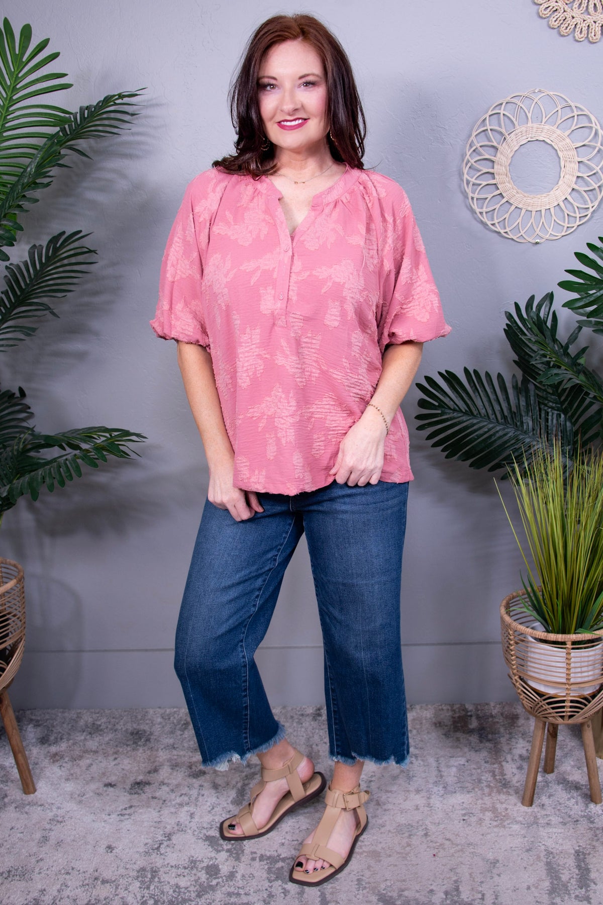 Spill The Tea Dusty Pink Button Detail Top