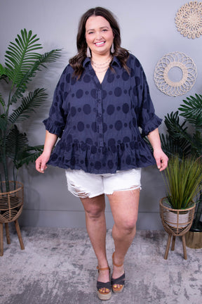 Dash Of Dots Dark Navy Swiss Dot Top