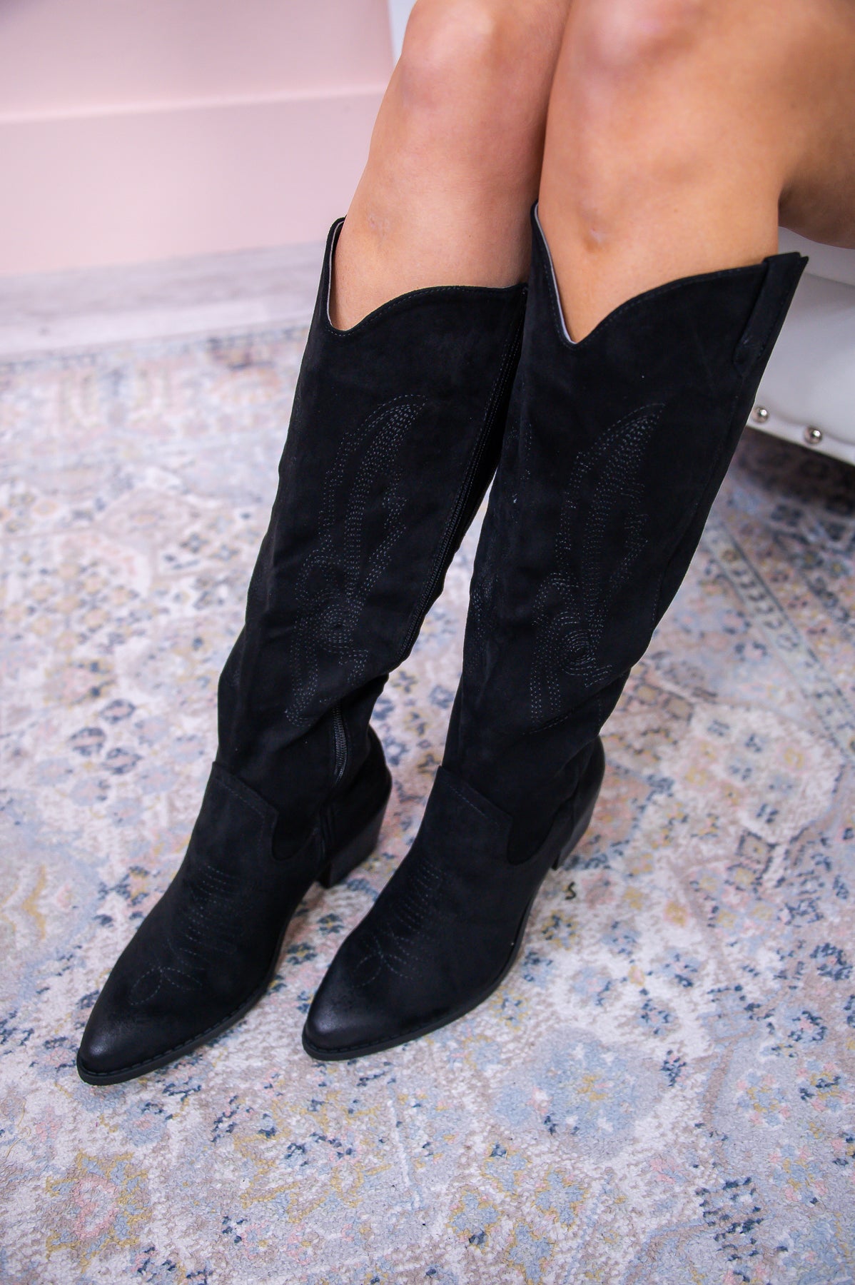 Boots Class And A Little Sass Black Solid Suede Cowgirl Boots - SHO2630BK