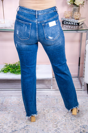 Shania Dark Denim Distressed/Frayed Paint Splatter Jeans - K1021DN